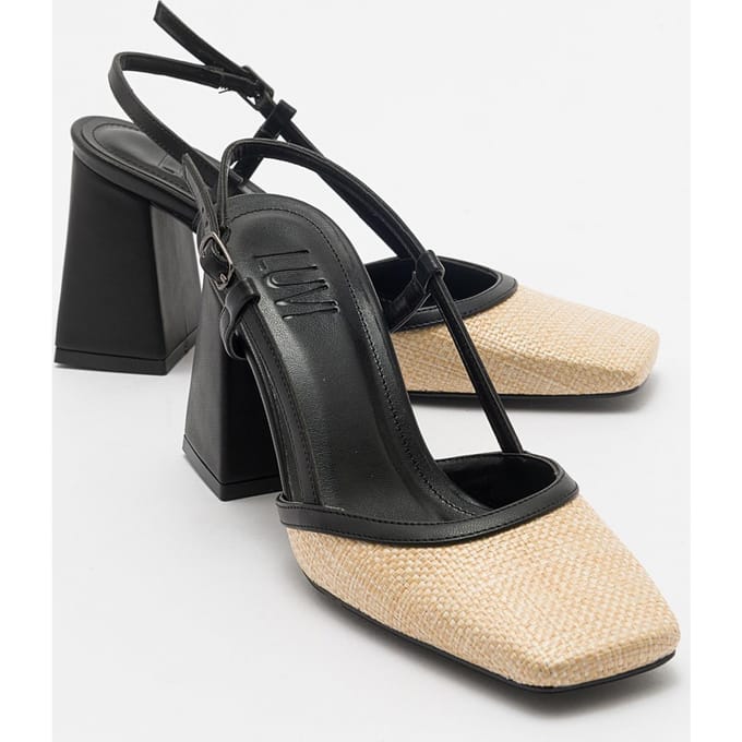 Rivie Raffia Pump met Vierkante Neus en Blokhak (Dames)