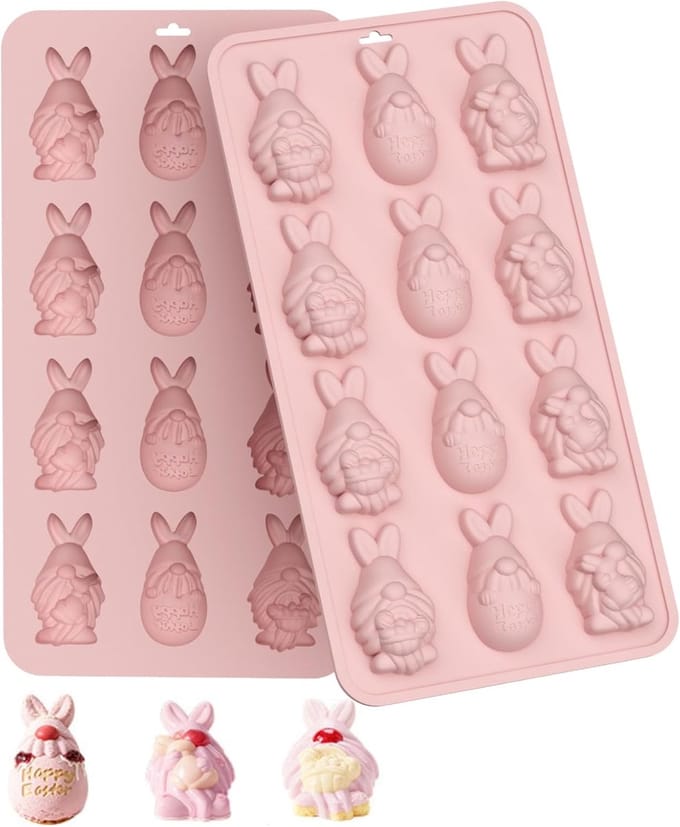 KZQ Siliconen Chocoladevorm Pasen 12 Holtes Ei Konijn Kabouter Voor Snoep Gummies En Cupcake Toppers