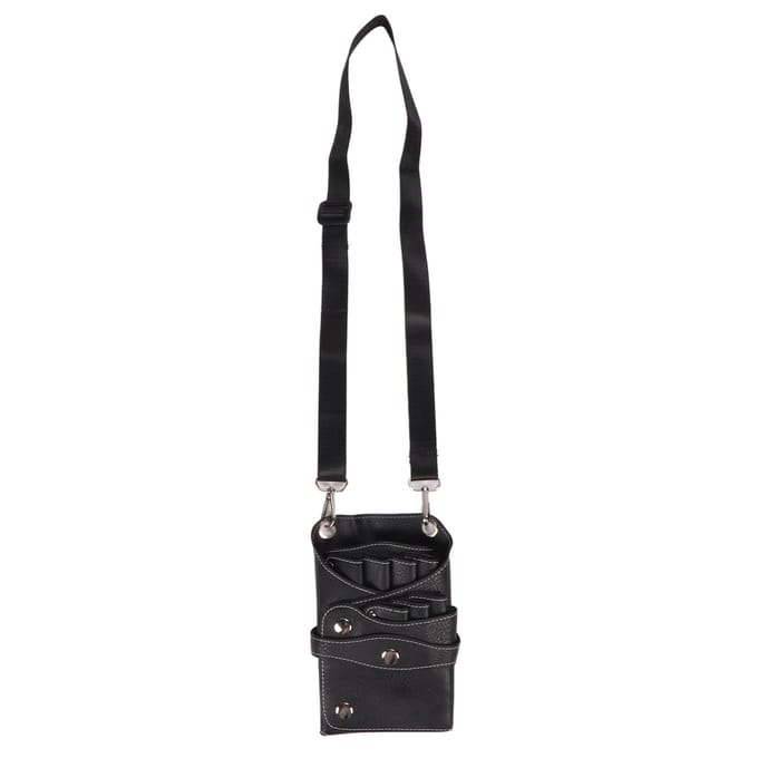 Haarschaar Etui Dubbellaags Waterdicht PU Leer Kappersgereedschapstas met Riem voor Salon black