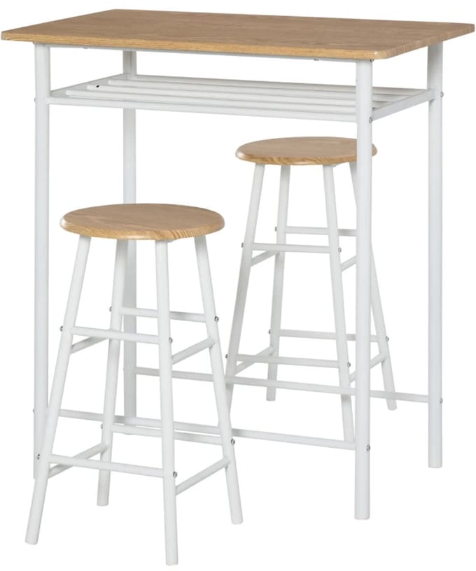 Bartafel keuken - Bartafel Set - Barkruk - Barstoel - Keukenstoel - Voetsteun - Wit