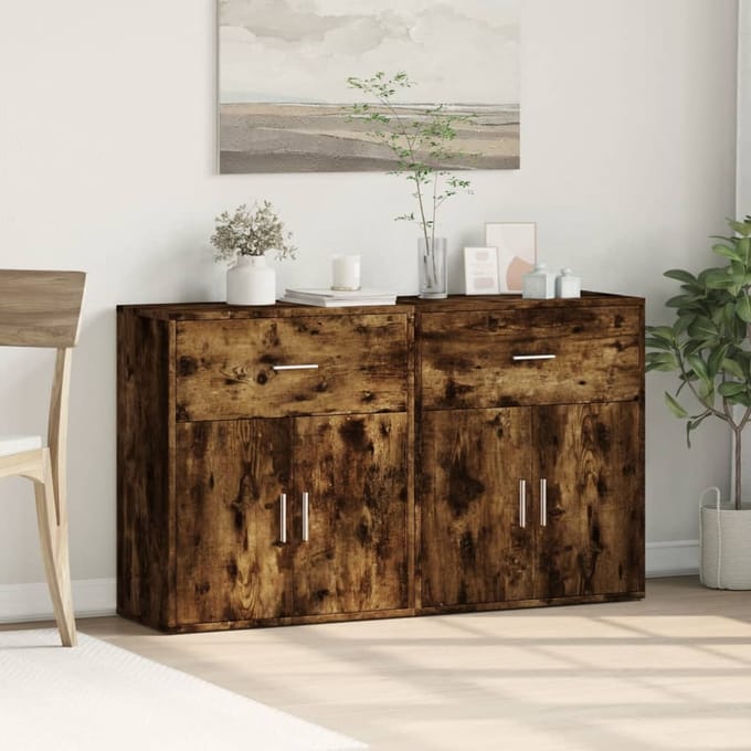 vidaXL - Dressoirs - 2 - st - 60x31x70 - cm - bewerkt - hout - gerookt - eikenkleurig