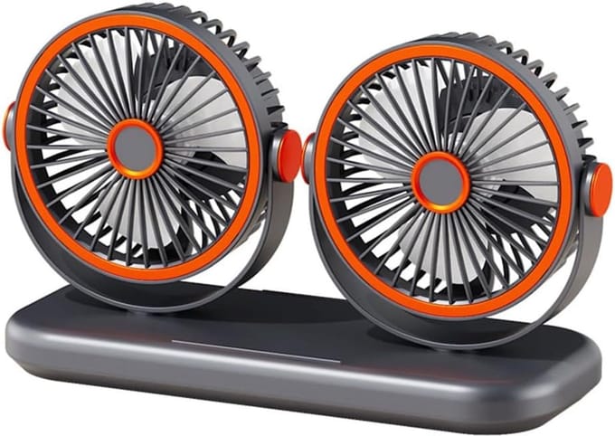 Dubbelkop bureauventilator - Verstelbaar - 3D luchtverspreiding - 6 Snelheden - Type-C oplaadpoort - Binnen gebruik