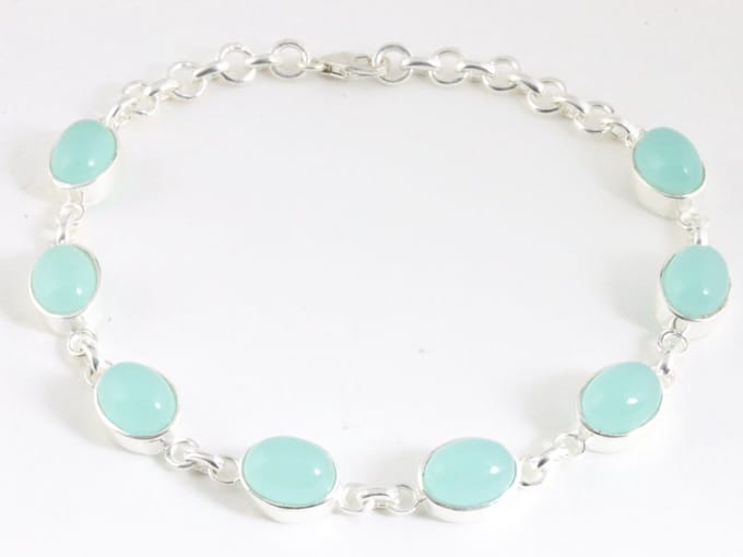 Hoogglans zilveren armband met aqua chalcedoon