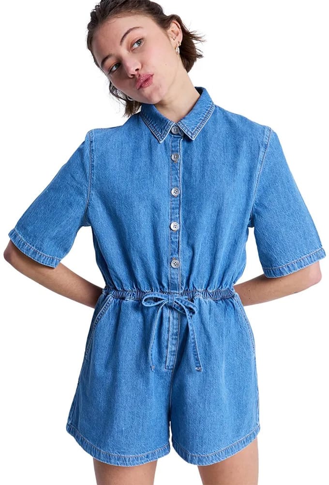 Roxy Real Tomorrow Denim Korte Mouw Romper Blauw S Vrouw
