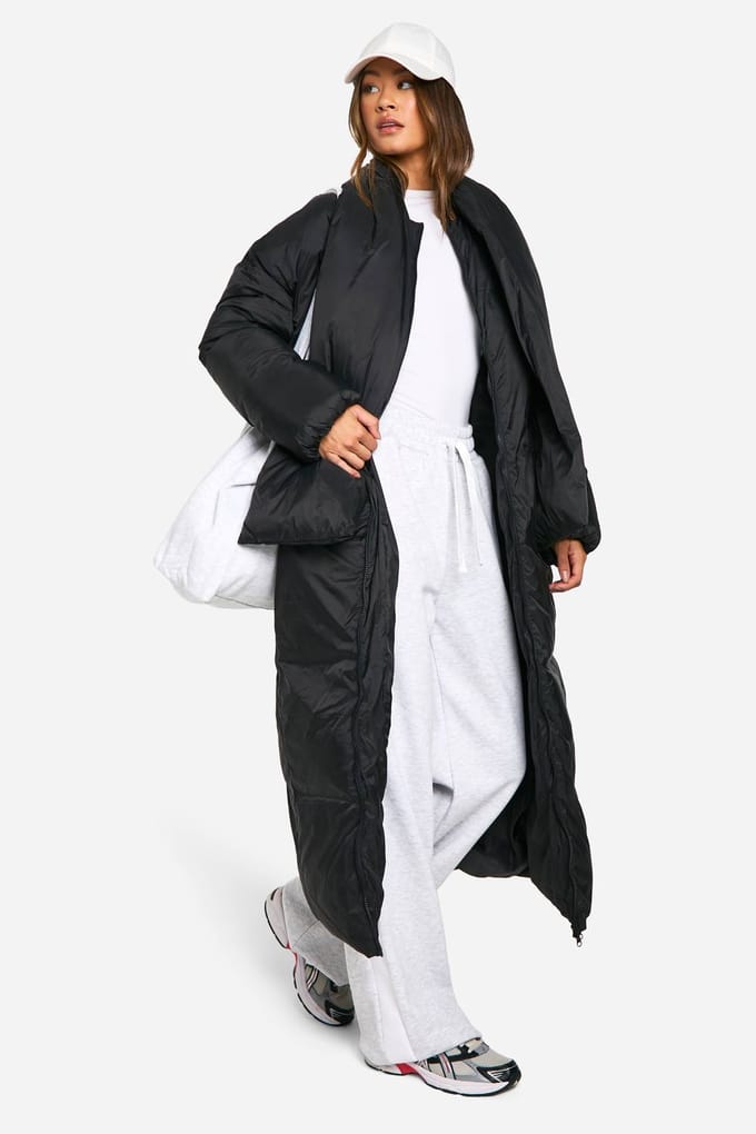 boohoo Dames Hoge 2-in-1 Langslanke Sjaal-Pufferjas | Black | Maat: 16