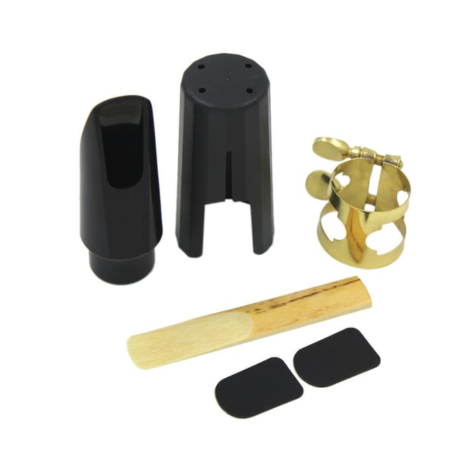 Sopraansax Saxofoonmondstuk Kunststof met dop Metalen gesp Riet Mondstuk Patches Pads Kussens black