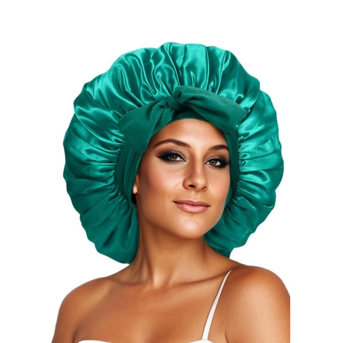 Bonnet de nuit en satin pour femme, uni, extensible, avec lien élastique et bonnet de douche ajustable. blue