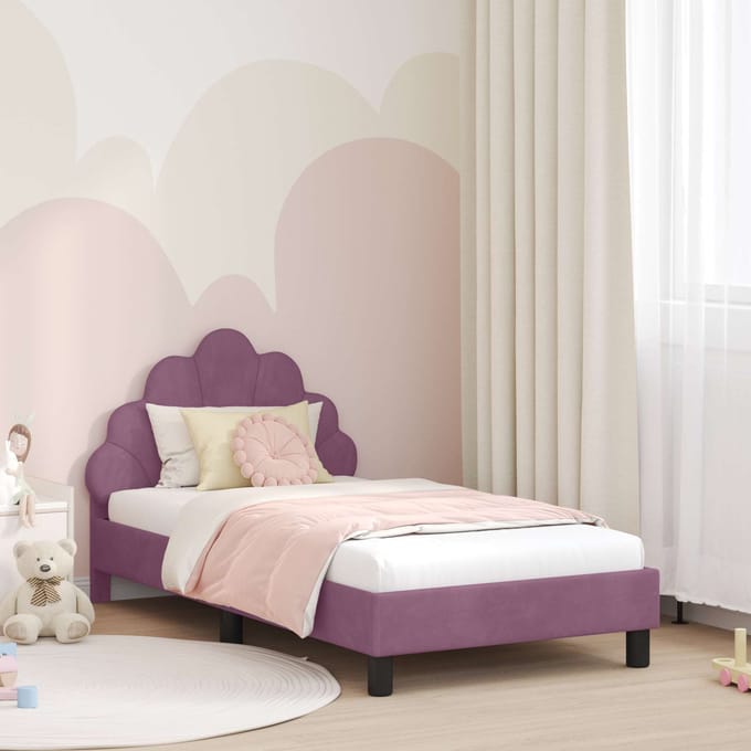 vidaXL - Kinderen - bedframe - met - hoofdboard - Paars - 80 - x - 160 - cm - Fluweel