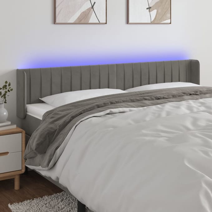 vidaXL - Hoofdbord - LED - 163x16x78/88 - cm - fluweel - lichtgrijs