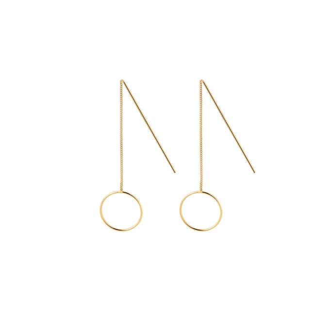 Goud Plated Hangende Oorbellen Met Kleine Cirkel