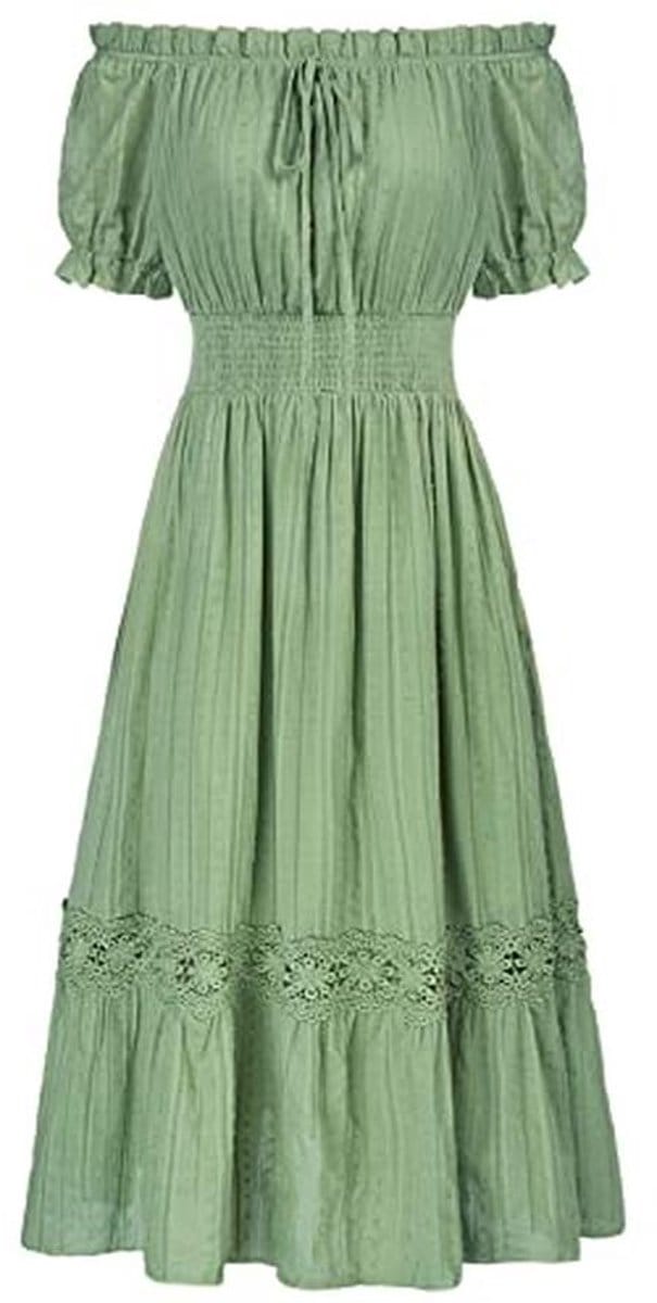 Off Shoulder Puff Sleeves Renaissance Dress voor Dames met Smocked Taille
