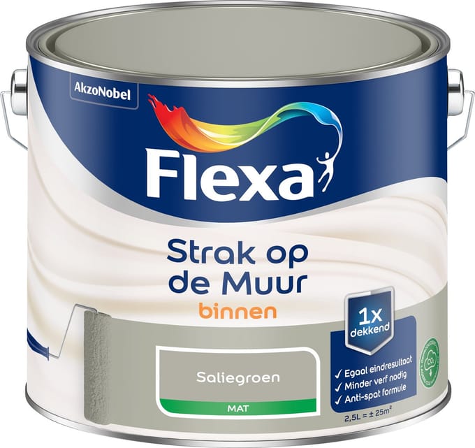 Flexa Strak Op De Muur Muurverf - Mat - Saliegroen - 2,5l