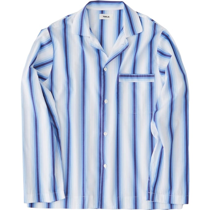 Tekla Unisex Poplin, Pyjamas Shirt Blue Marquee Maat: S | Nachtmode Outlet | Unisex | Blauw