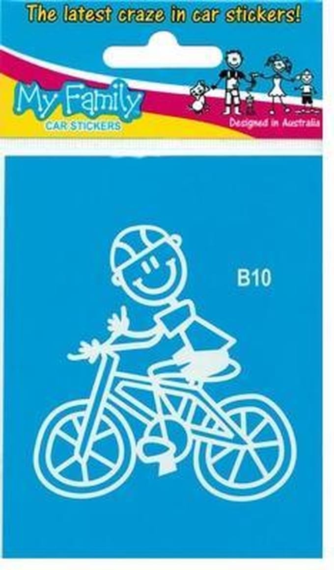 Jongen op fiets - autosticker - wit - 8,5 cm