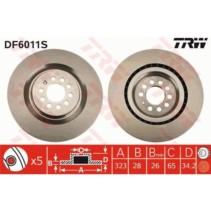 Remschijf TRW DF6011S voorkant, geventileerd, 1 Stuk