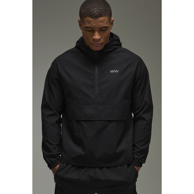 Man Active 1/4 Zip Windbreaker Jacket | Black | Size Medium