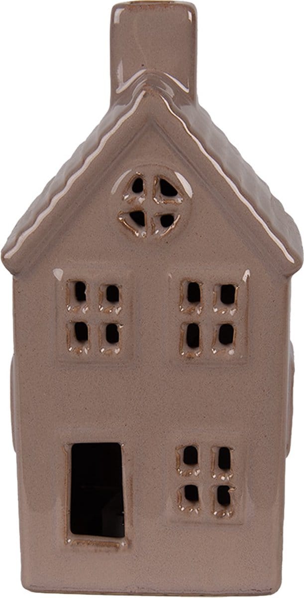 Clayre & Eef Decoratie Huis met LED 8x6x15 cm Bruin Keramiek
