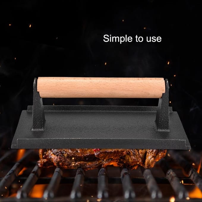 Commercieel Gietijzeren Steakgewicht Houten Handvat Bacon Grill Hamburgerpers black