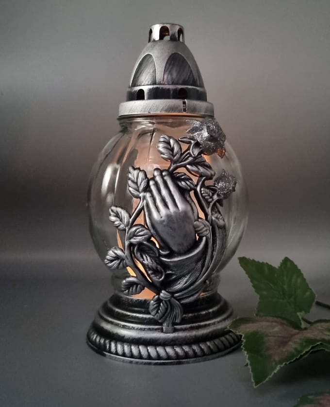 Herdenkingslicht - R21x- Zilver - Hand- Roos- Grafkaars – Graflicht – Graflantaarn – Grafdecoratie - Windlicht