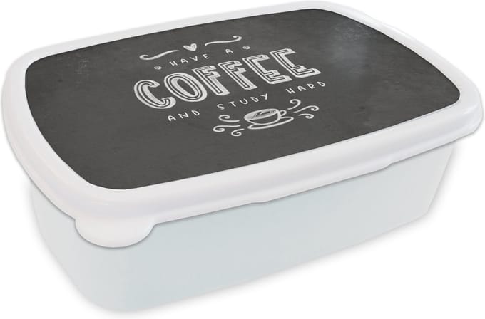 Broodtrommel Wit - Lunchbox - Brooddoos - Study - Studeren - Koffie - Studenten - Quote - 18x12x6 cm - Volwassenen