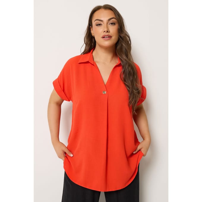 Yours Oranje Blouse Met Halve Knoopsluiting Size 42
