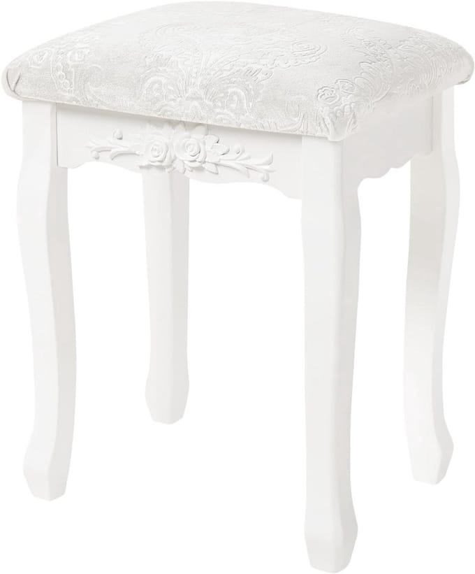 Thuys – Kaptafel Stoel – Make Up Kruk – Krukje – 37cm x 30cm x 50cm – Crème Wit
