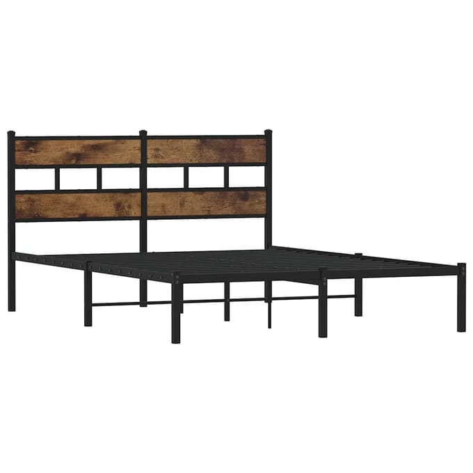 vidaXL - Bedframe - zonder - matras - metaal - gerookt - eikenkleurig - 150x200 - cm