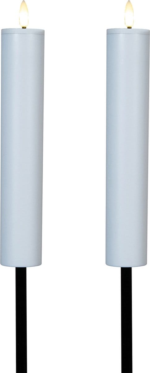 Anna Collection solar kaars fakkel - 2x - wit - tuinsteker - H76 cm - 3D lont - tuinlamp