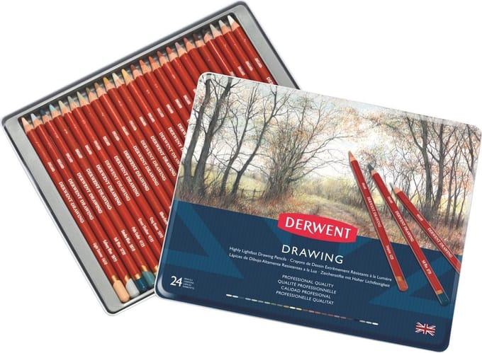 Derwent High Lightfast Kleurpotloden in Blik - Set van 24 Tekenpotloden