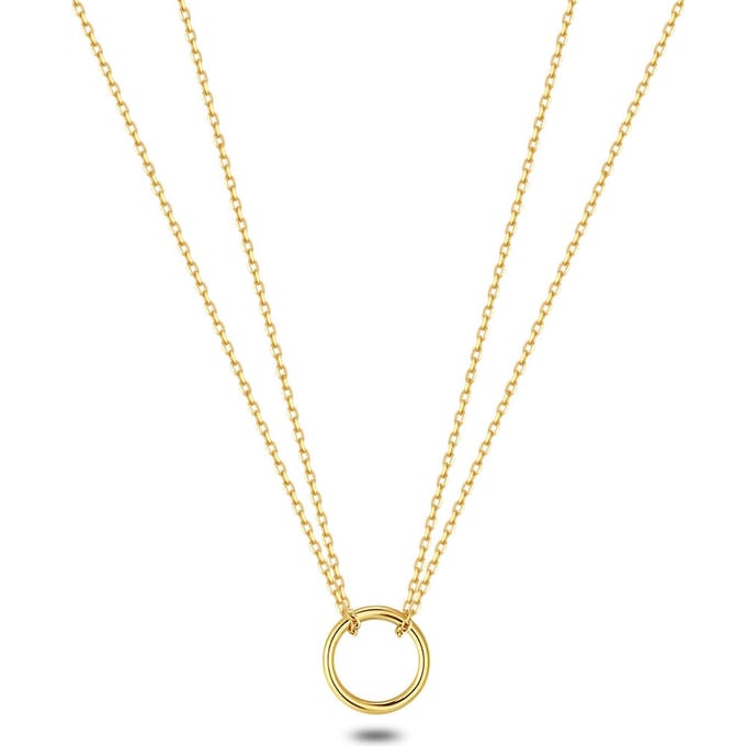 Twice As Nice Halsketting in goudkleurig edelstaal, dubbele ketting, open cirkel 40cm+5cm