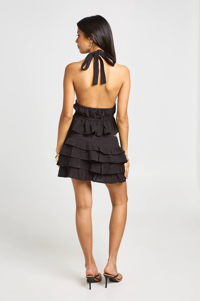 boohoo Dames Cheesecloth Haltertop Met Gerimpelde Taille | Zwart | Maat: 40