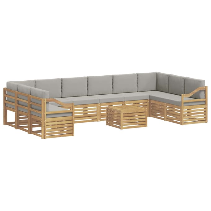 vidaXL - Buiten - bank - set - 11 - st - Wit - en - Lichtgrijs - Polyester