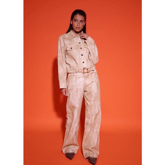 Studio Amaya Solene jasje denim met ceintuur beige