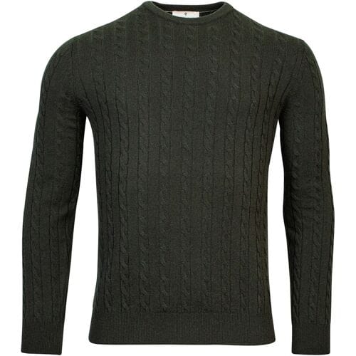 Thomas Maine Trui Cashmere Crew Neck Single Knit Cable Pattern Dark Bottle Green / male