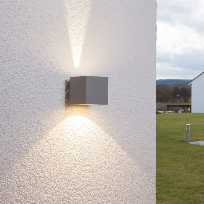 Lucande LED buiten wandlamp Jarno, zilver, metaal, 9cm