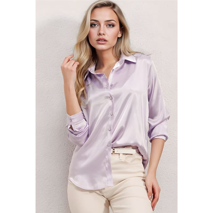 Satin Lange Mouw Knopshirt