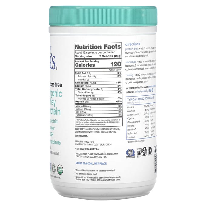 Gewoon Tera's, Biologisch Wei-eiwit, Naturel Ongezoet, 12 oz (340 g)