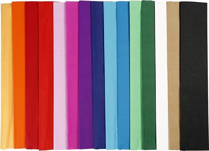 Crepepapier, L: 2,5 M, B: 50 cm, 22 gr, diverse kleuren, 60 vouw/ 1 doos