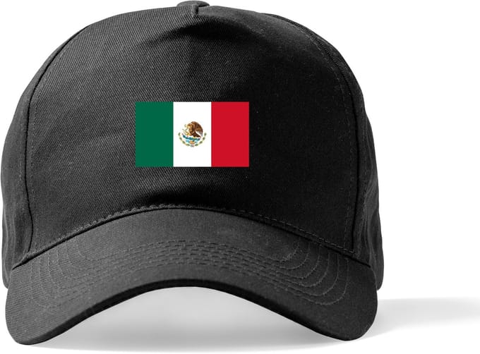 Zwarte Pet Beechfield met Wereldvlaggen, land Mexico klittenbandsluiting