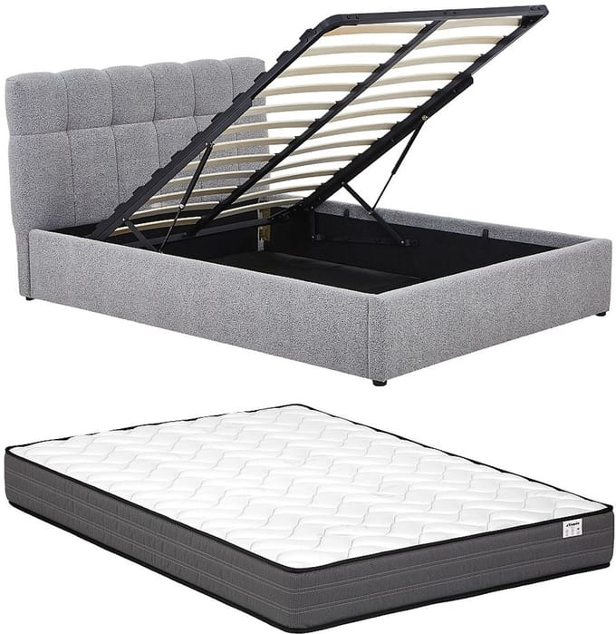 Vente-unique Bed met opbergruimte stof grijs 140 x 190 cm