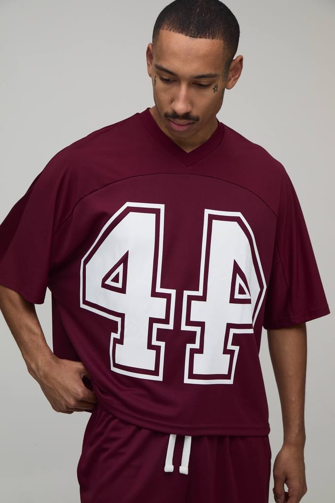 Oversized Boxy Mesh Vleermuis 44 Hockey Top En Short Set | Burgundy | Size Medium