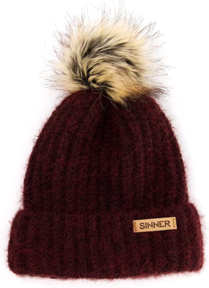 Sinner Mossy Beanie Muts Met Pom - Burgundy