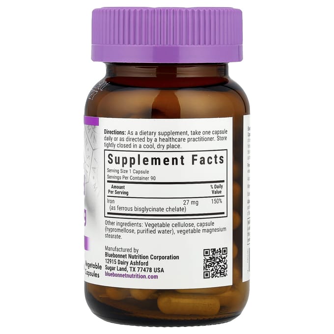 Bluebonnet Nutrition, Extra Sterk Gechelateerd IJzer, 27 mg, 90 Vegetarische Capsules