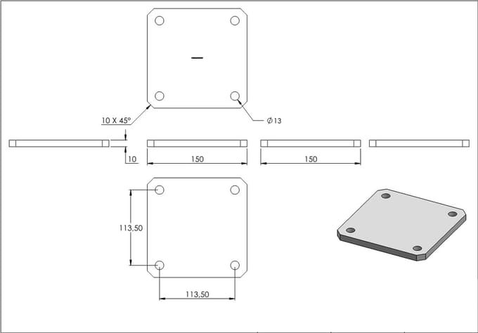 Plaatstaal Vierkant 150x150x10 mm - Ruw Staal S235JR voor Constructie