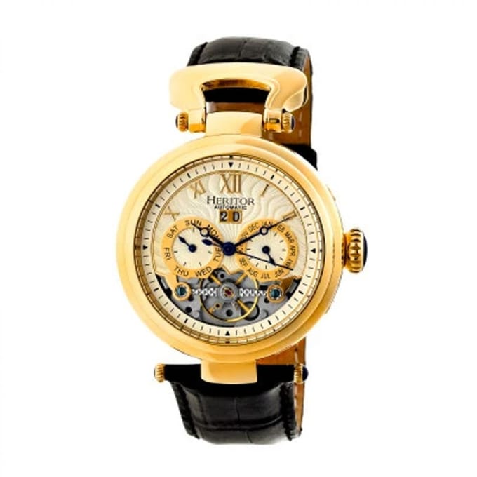 Heritor Automatic Ganzi semi-skelet lederen band horloge