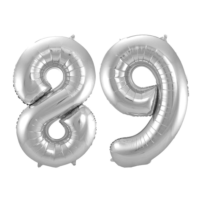 Folieballon 89 jaar - Zilver - 86 cm