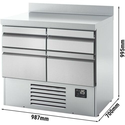 GGM Gastro Kühltisch Premium PLUS - 978x700mm - mit 4 Schubladen - mit Aufkantung