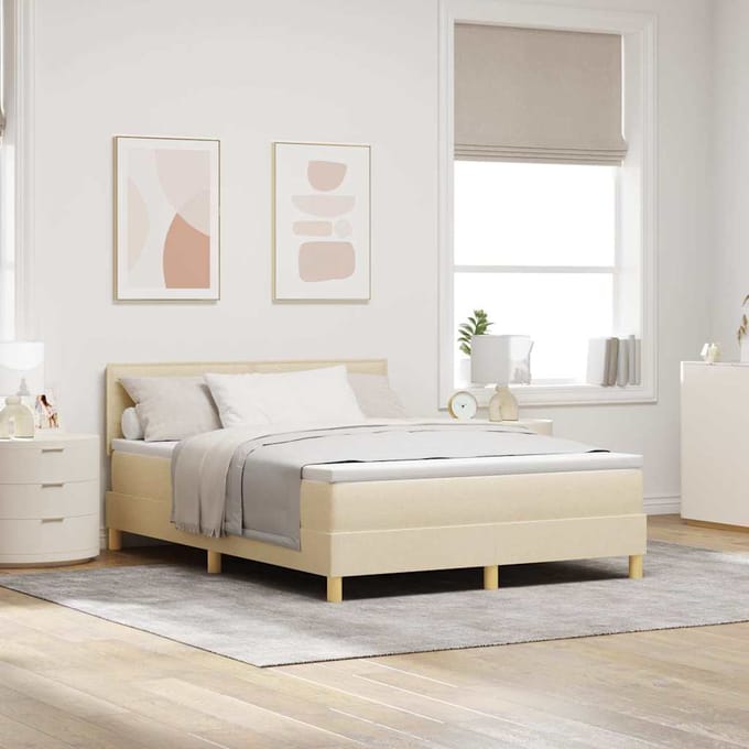 vidaXL - LED - Box - Spring - Bed - met - hoofdeinde - Crème - 140 - x - 190 - cm - Stof