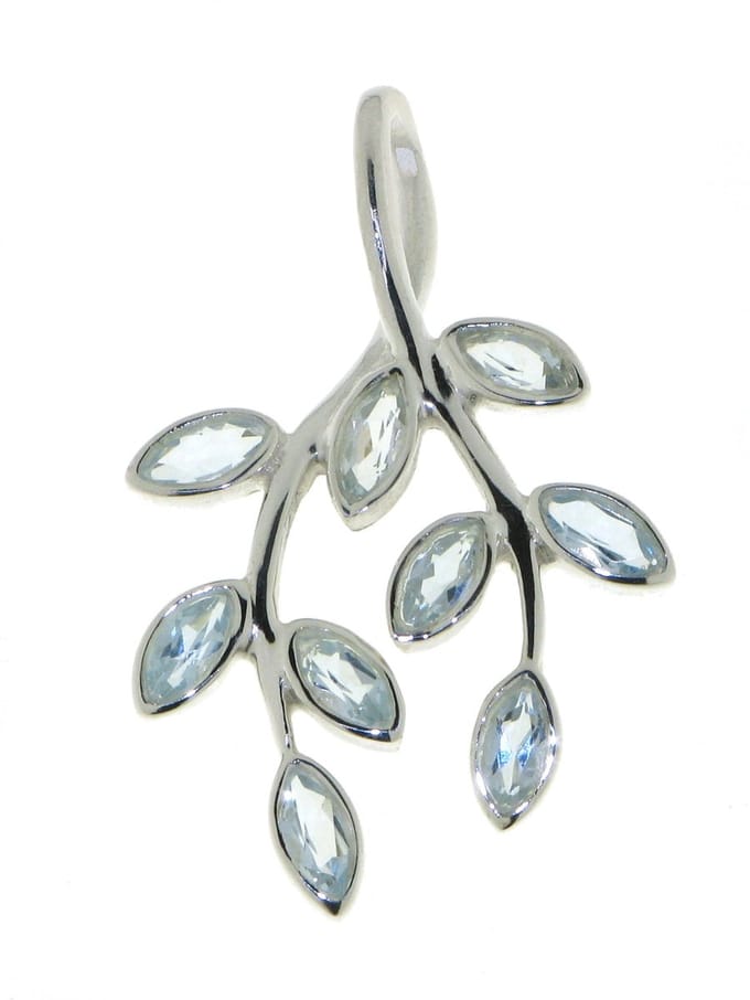 SilverGems Zilveren blaadjes hanger met Blauwe Topaas edelsteen