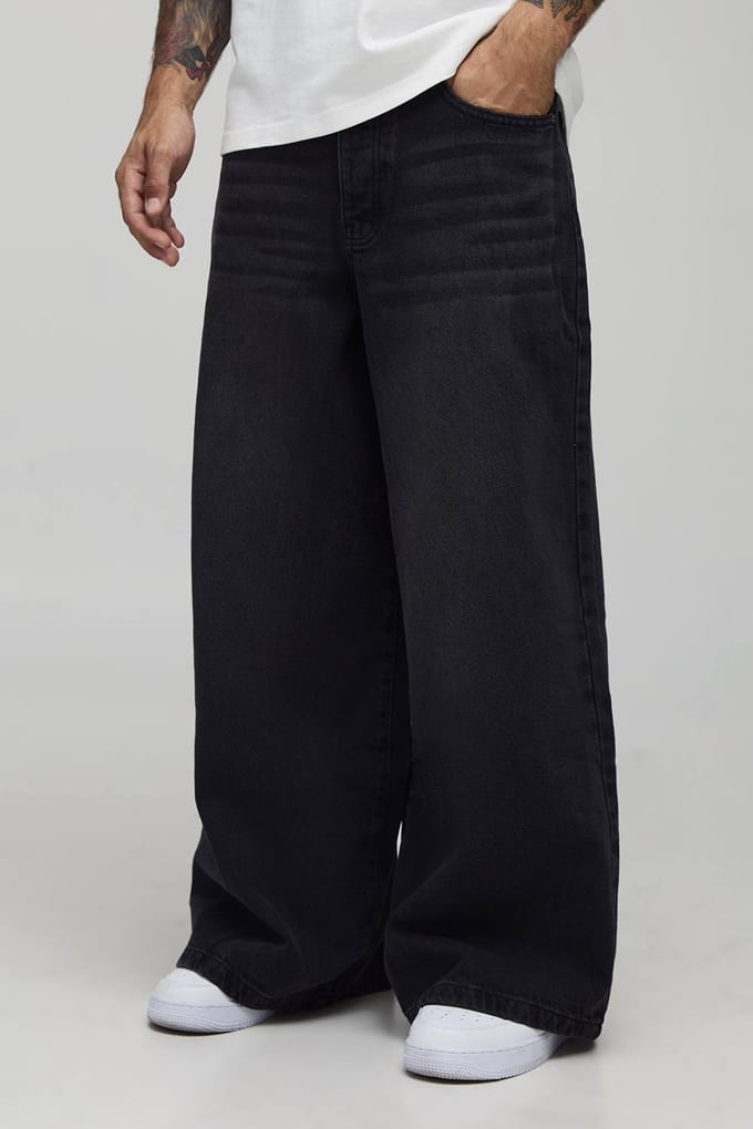 Super Baggy Rigid Washed Jeans | Washed Black | Size 36R